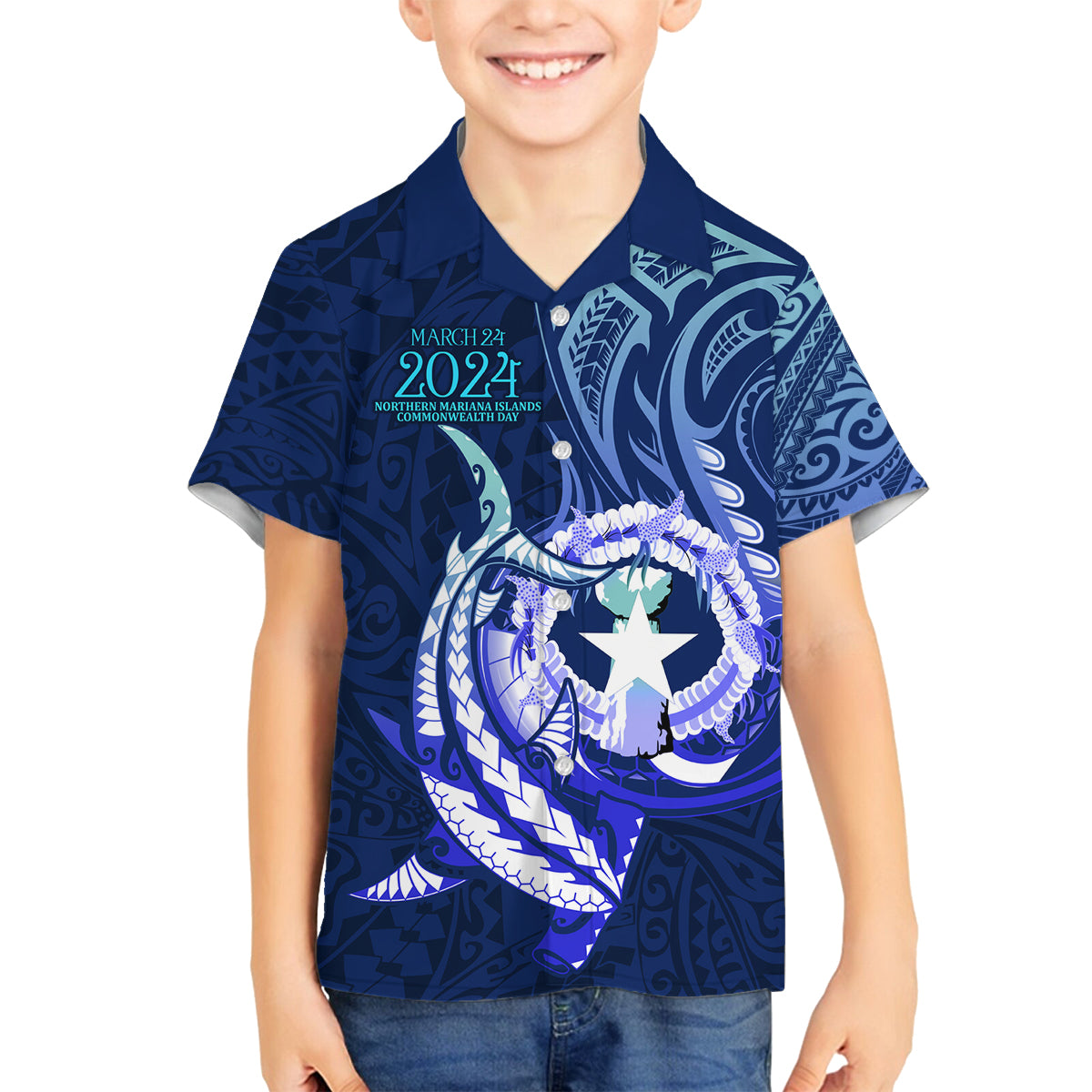 Personalised Northern Mariana Islands Family Matching Tank Maxi Dress and Hawaiian Shirt Commonwealth Day 2024 LT9 Son's Shirt Ocean Blue - Polynesian Pride