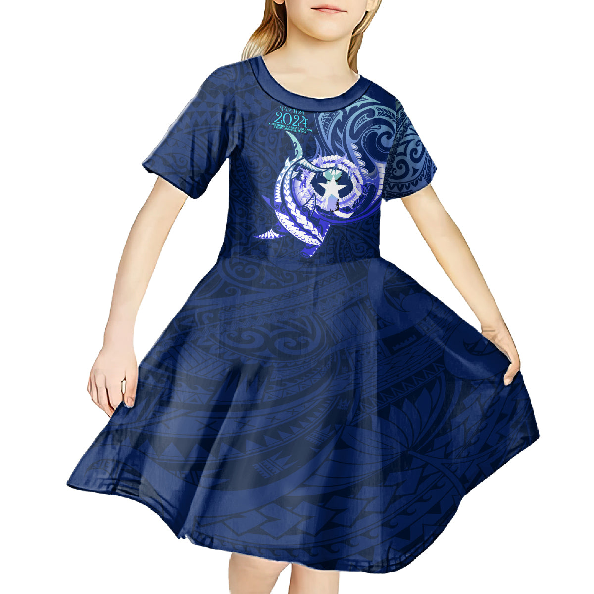 Personalised Northern Mariana Islands Kid Short Sleeve Dress Commonwealth Day 2024 LT9 - Polynesian Pride