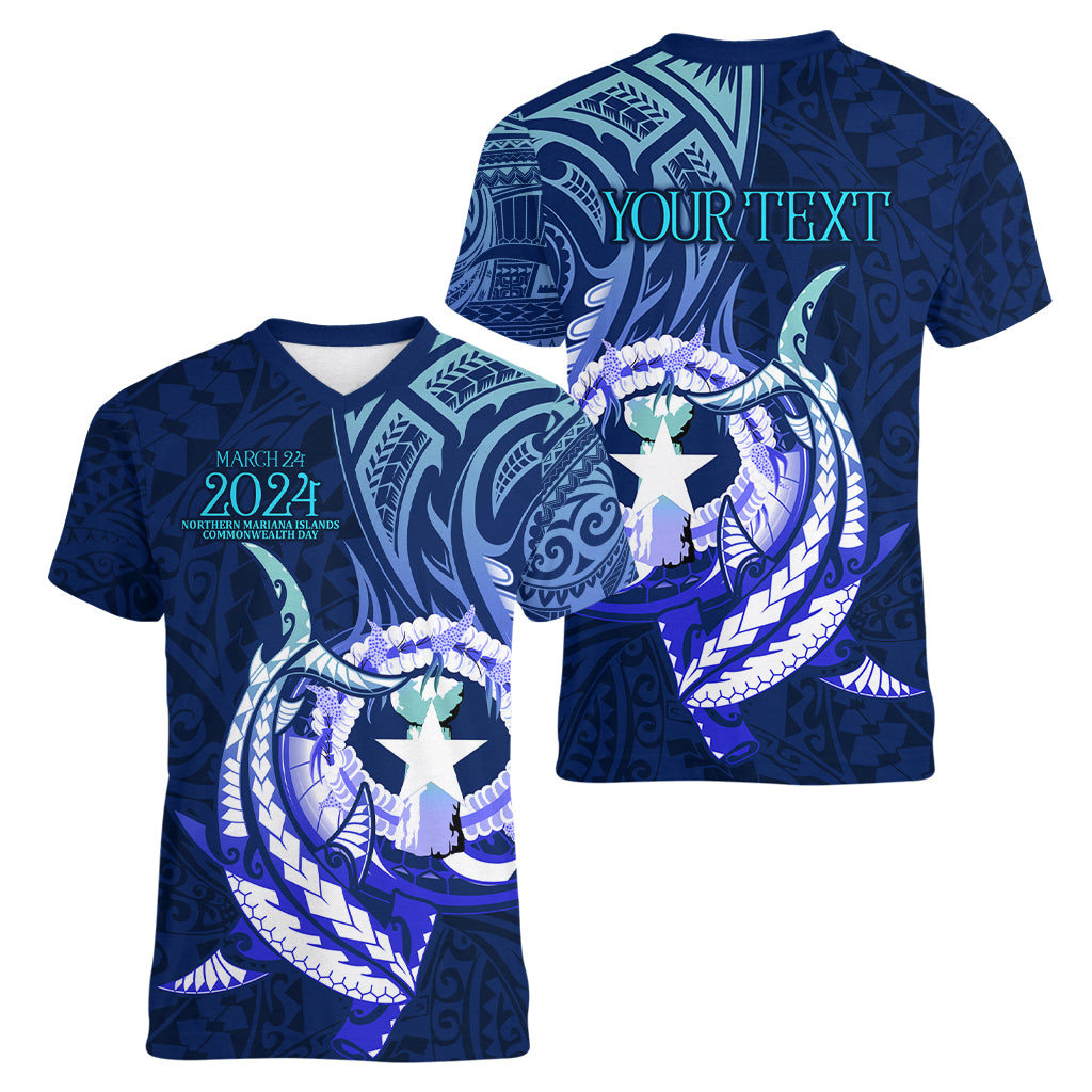 Personalised Northern Mariana Islands Women V Neck T Shirt Commonwealth Day 2024 LT9 - Polynesian Pride