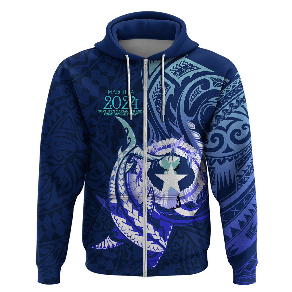 Personalised Northern Mariana Islands Zip Hoodie Commonwealth Day 2024 LT9 Zip Hoodie Ocean Blue - Polynesian Pride