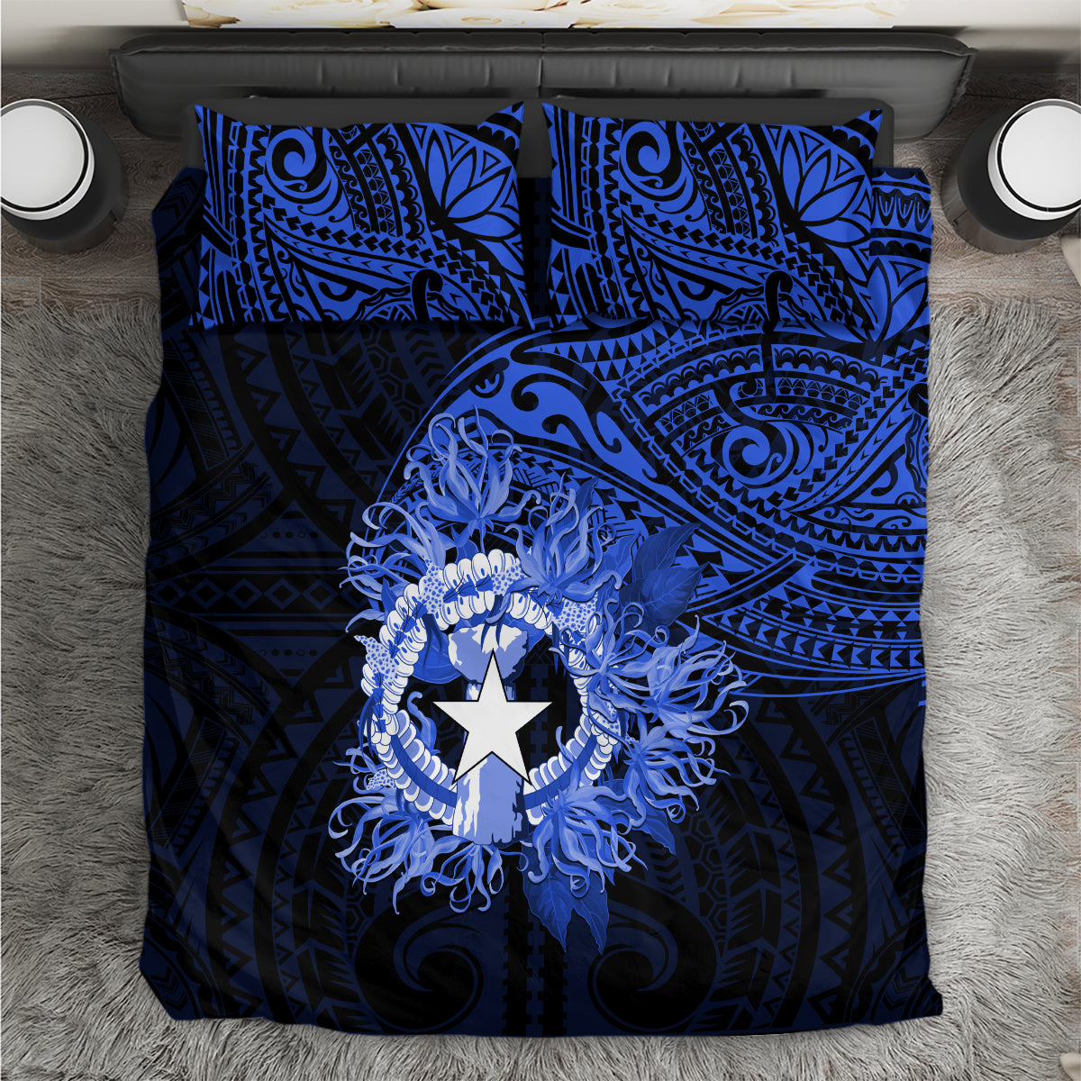 Northern Mariana Islands Ylang-ylang Mwarmwar Bedding Set Polynesian Blue Style LT9 Blue - Polynesian Pride