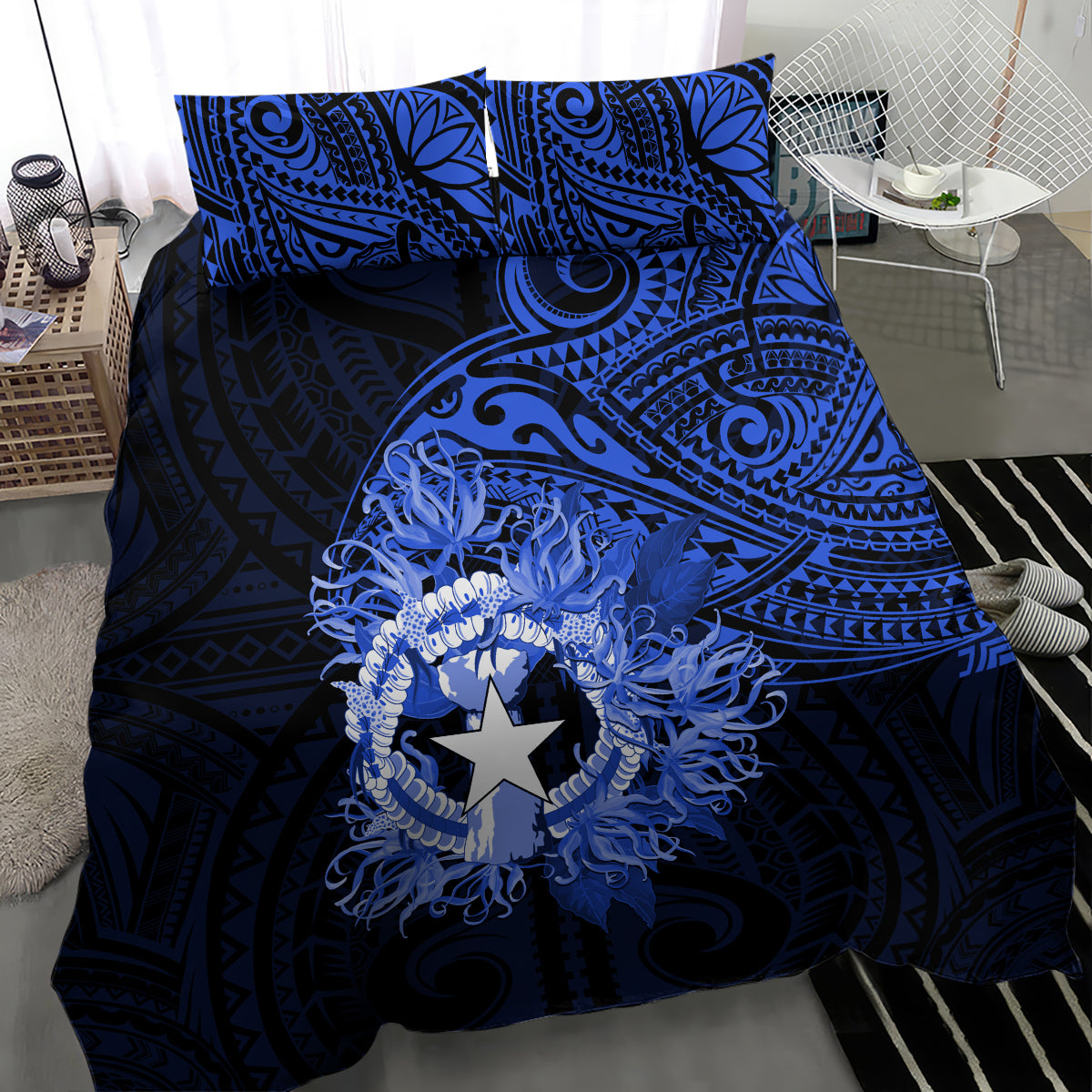 Northern Mariana Islands Ylang-ylang Mwarmwar Bedding Set Polynesian Blue Style LT9 - Polynesian Pride