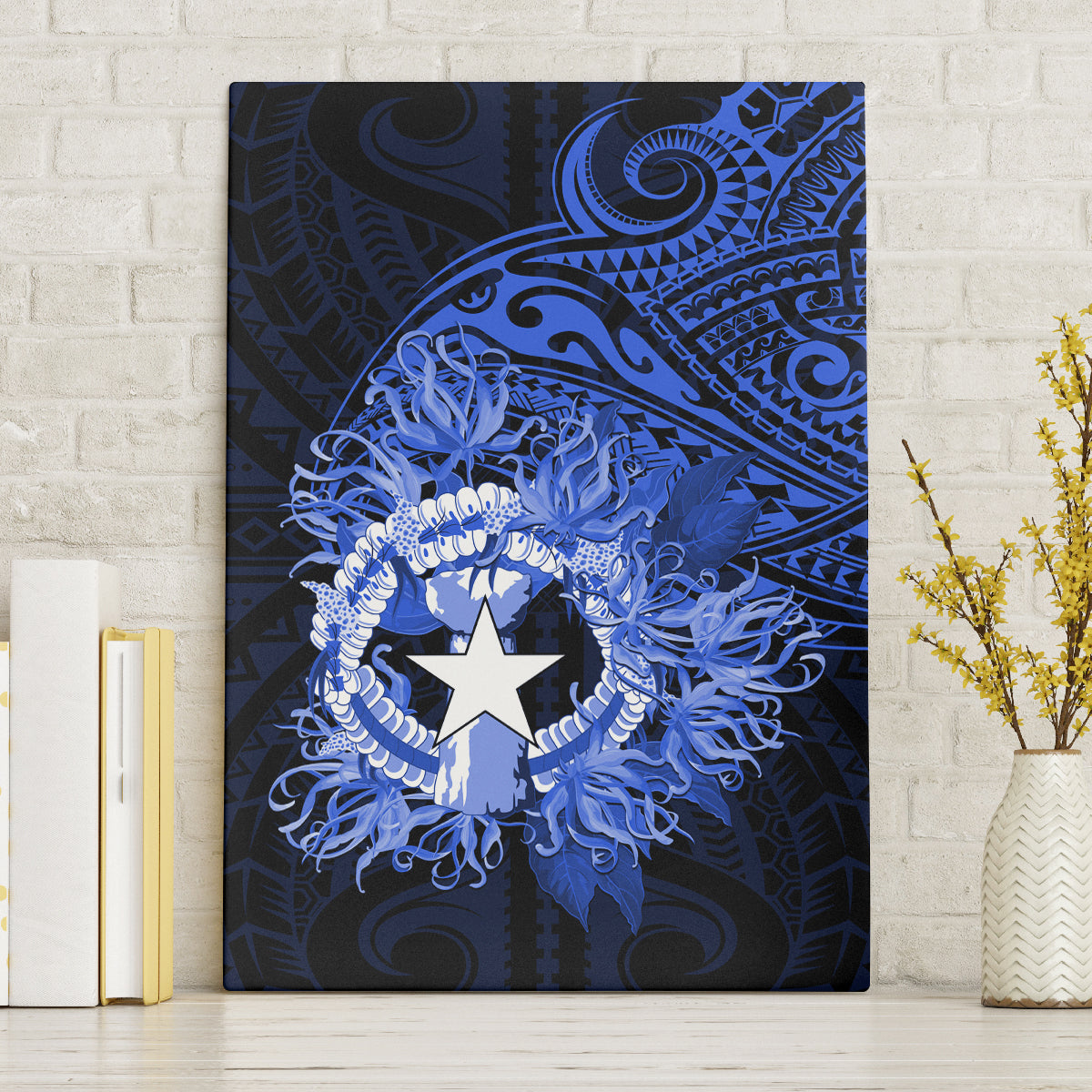 Northern Mariana Islands Ylang-ylang Mwarmwar Canvas Wall Art Polynesian Blue Style