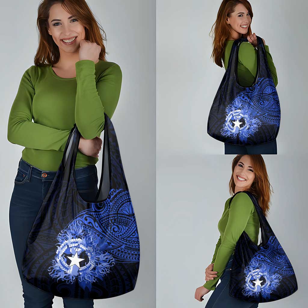 Northern Mariana Islands Ylang-ylang Mwarmwar Grocery Bag Polynesian Blue Style