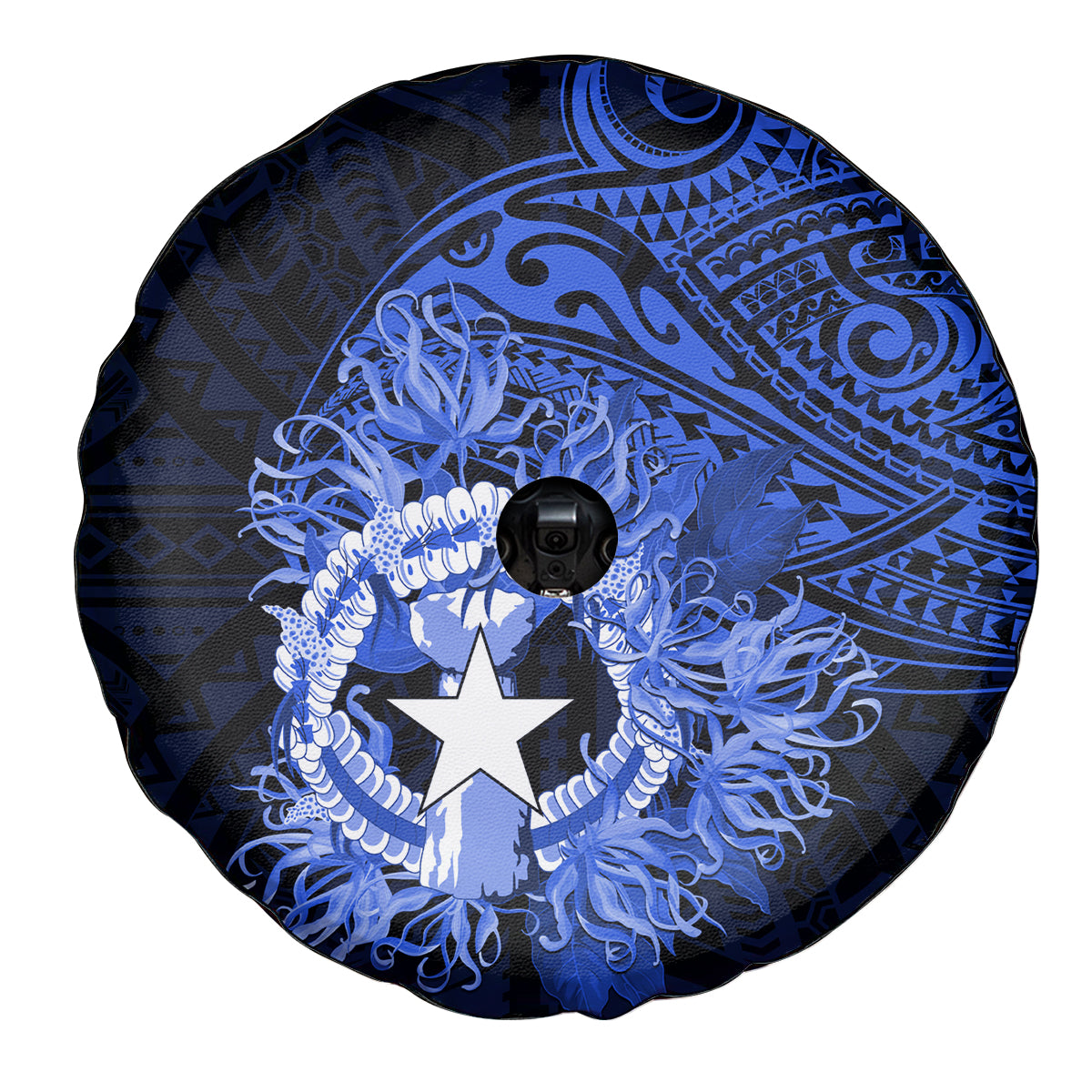 Northern Mariana Islands Ylang-ylang Mwarmwar Spare Tire Cover Polynesian Blue Style
