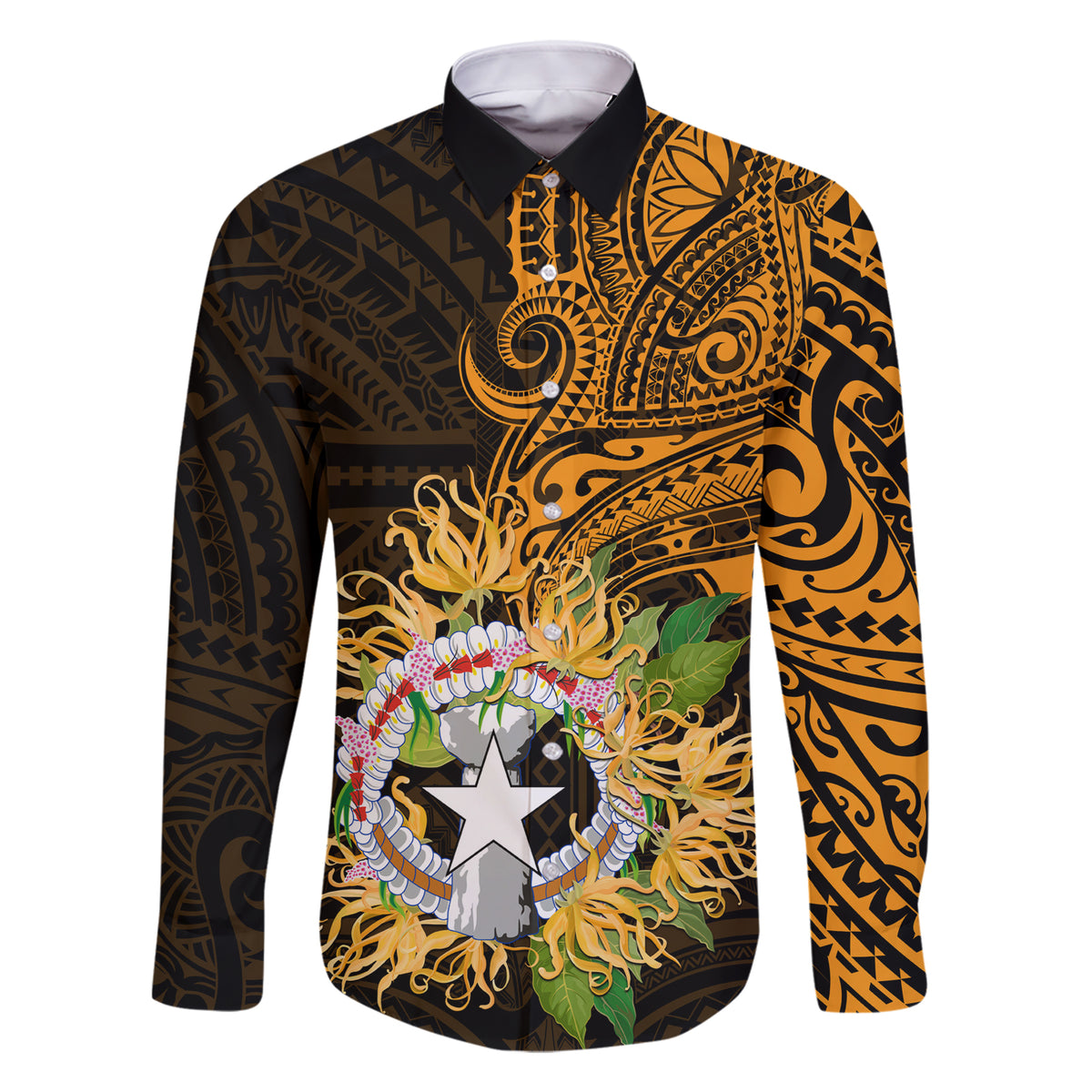 Northern Mariana Islands Ylang-ylang Mwarmwar Family Matching Short Sleeve Bodycon Dress and Hawaiian Shirt Polynesian Gold Style LT9 Dad's Shirt - Long Sleeve Gold - Polynesian Pride
