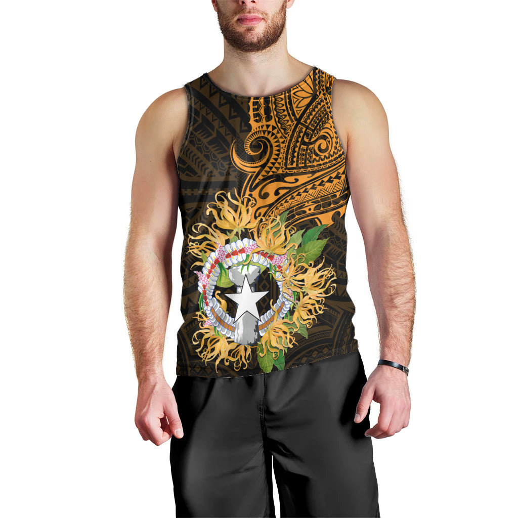 Northern Mariana Islands Ylang-ylang Mwarmwar Men Tank Top Polynesian Gold Style LT9 - Polynesian Pride