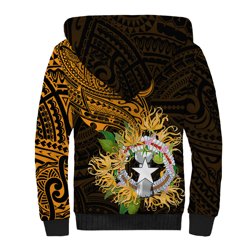 Northern Mariana Islands Ylang-ylang Mwarmwar Sherpa Hoodie Polynesian Gold Style LT9 - Polynesian Pride