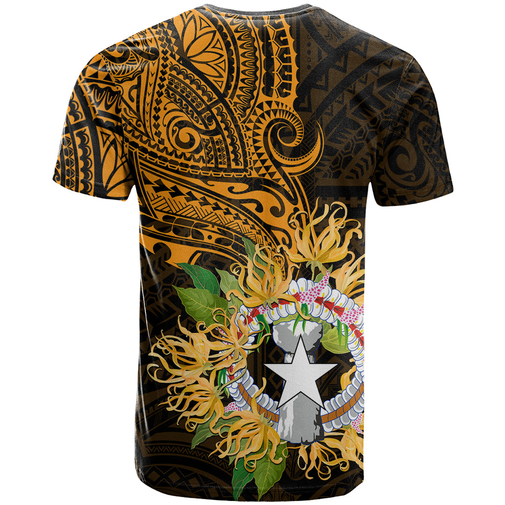 Northern Mariana Islands Ylang-ylang Mwarmwar T Shirt Polynesian Gold Style LT9 - Polynesian Pride