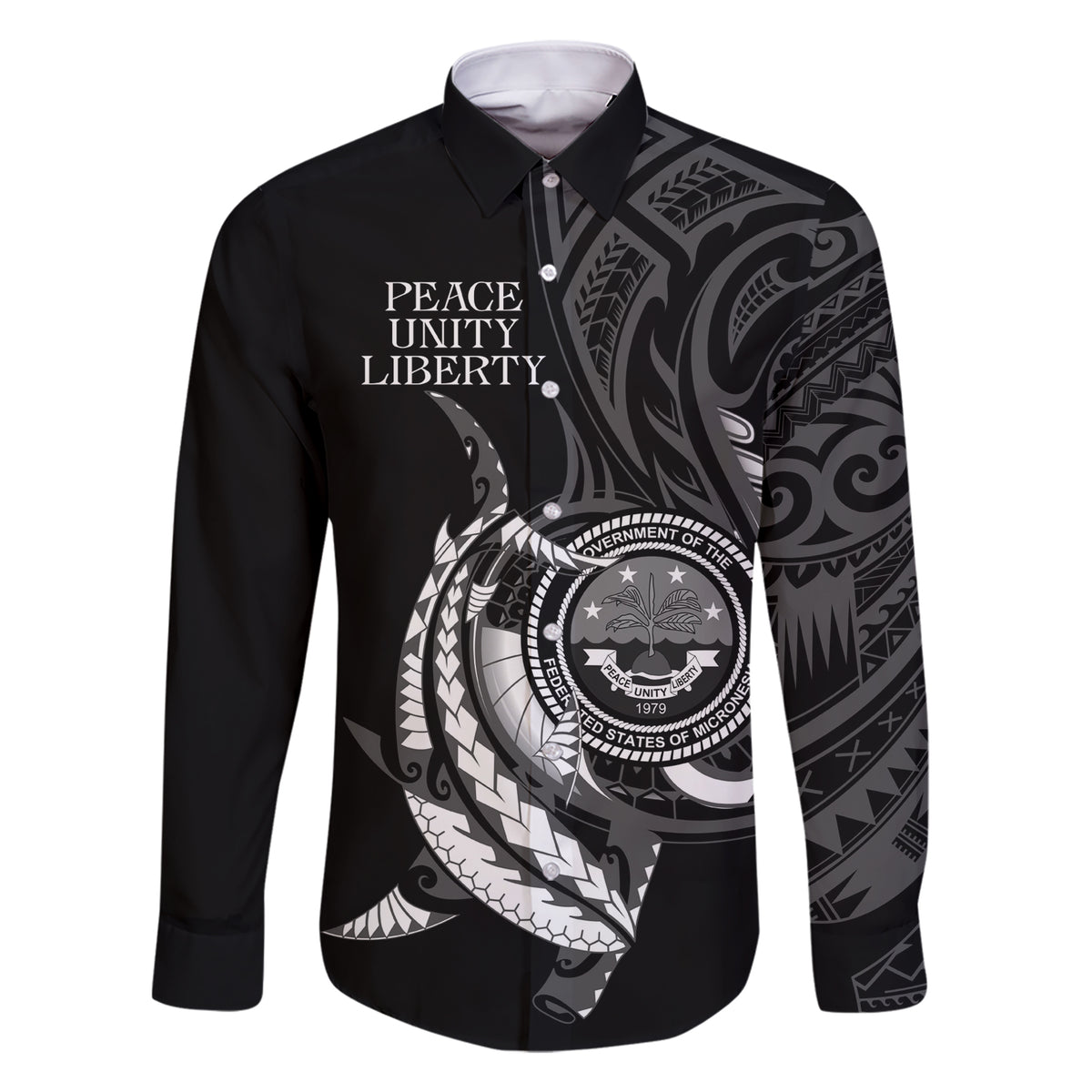 Personalised FSM Culture Day Family Matching Short Sleeve Bodycon Dress and Hawaiian Shirt Hammerhead Shark Tribal 2024 LT9 Dad's Shirt - Long Sleeve Black - Polynesian Pride
