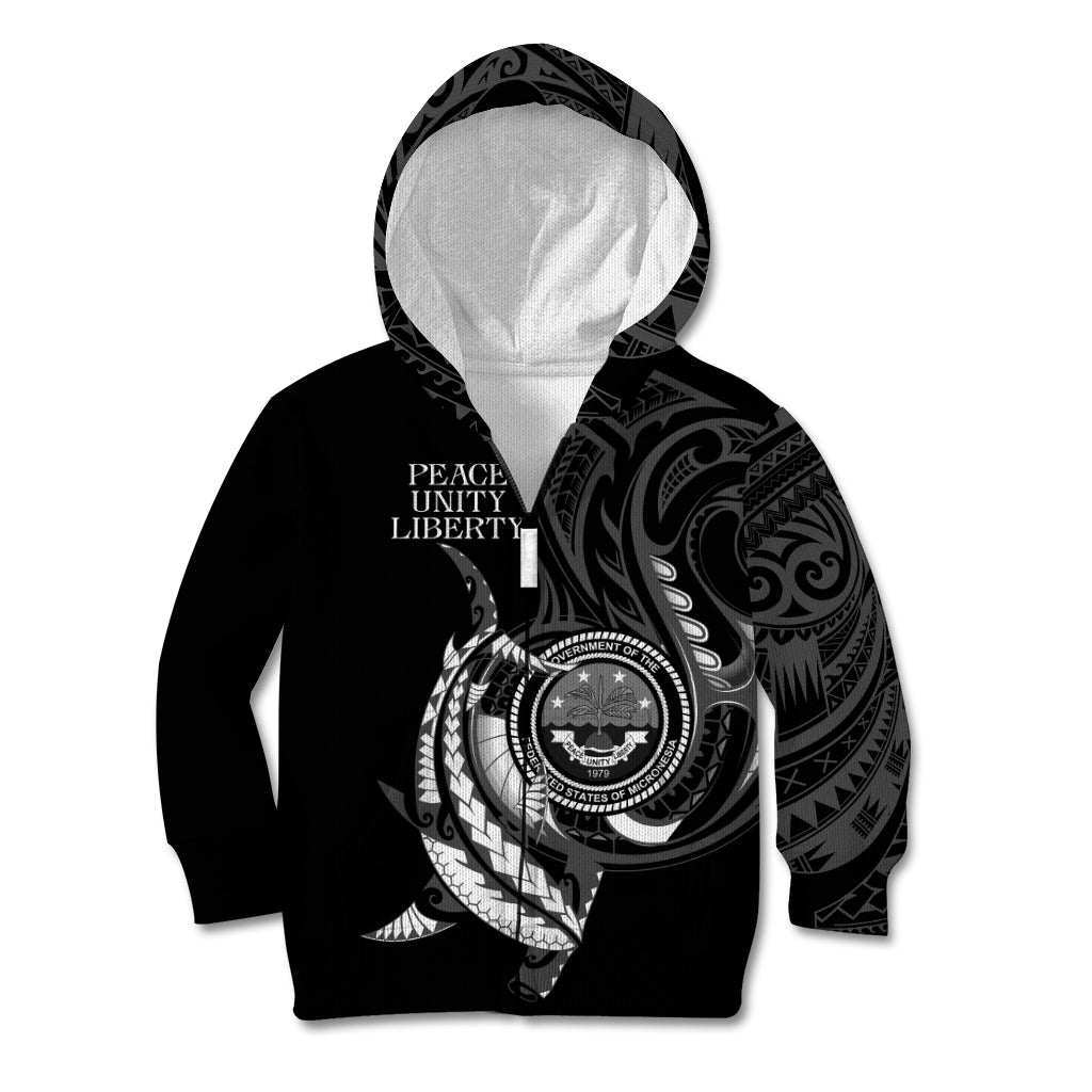 Personalised FSM Culture Day Kid Hoodie Hammerhead Shark Tribal 2024 LT9 Zip Hoodie Black - Polynesian Pride