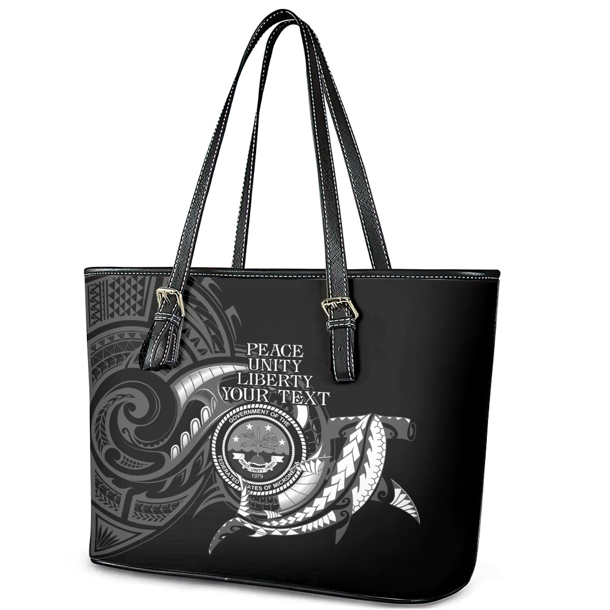 Personalised FSM Culture Day Leather Tote Bag Hammerhead Shark Tribal 2024 LT9 - Polynesian Pride