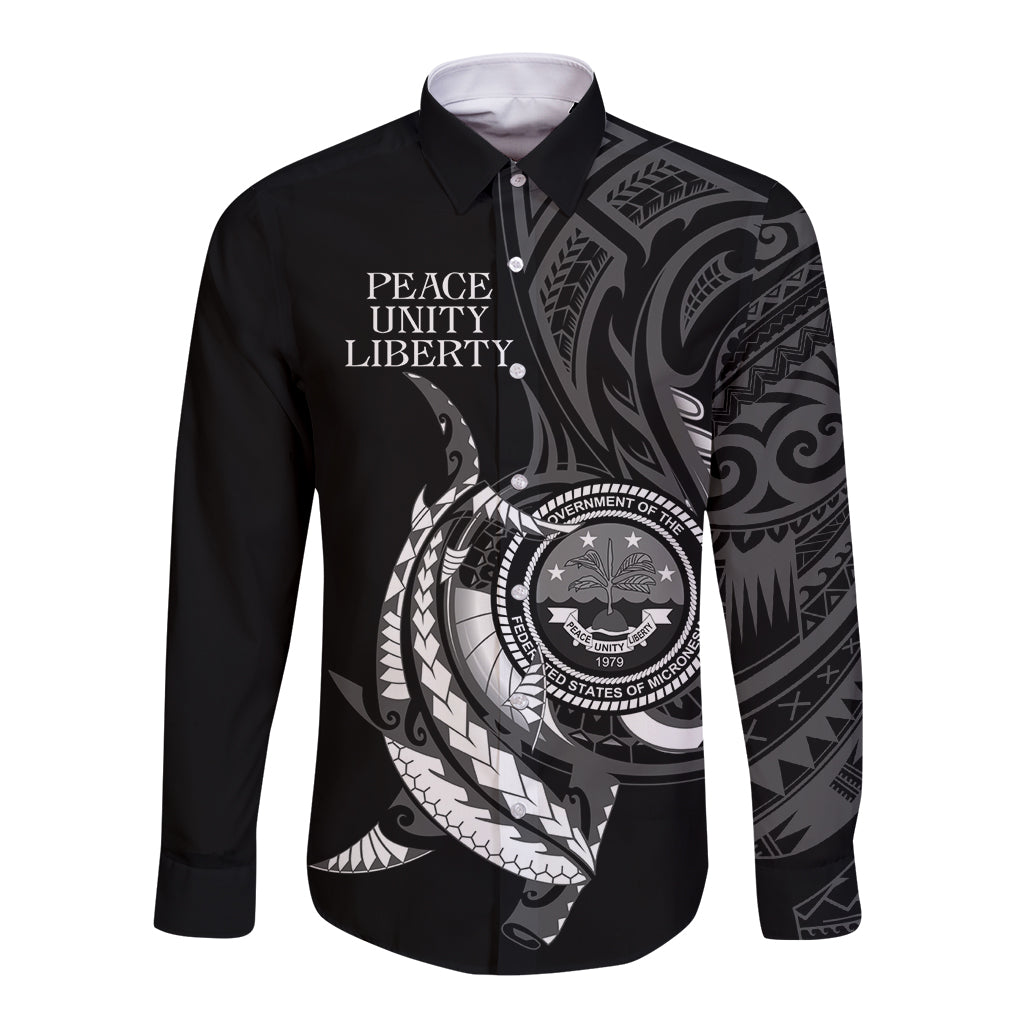 Personalised FSM Culture Day Long Sleeve Button Shirt Hammerhead Shark Tribal 2024 LT9 Unisex Black - Polynesian Pride