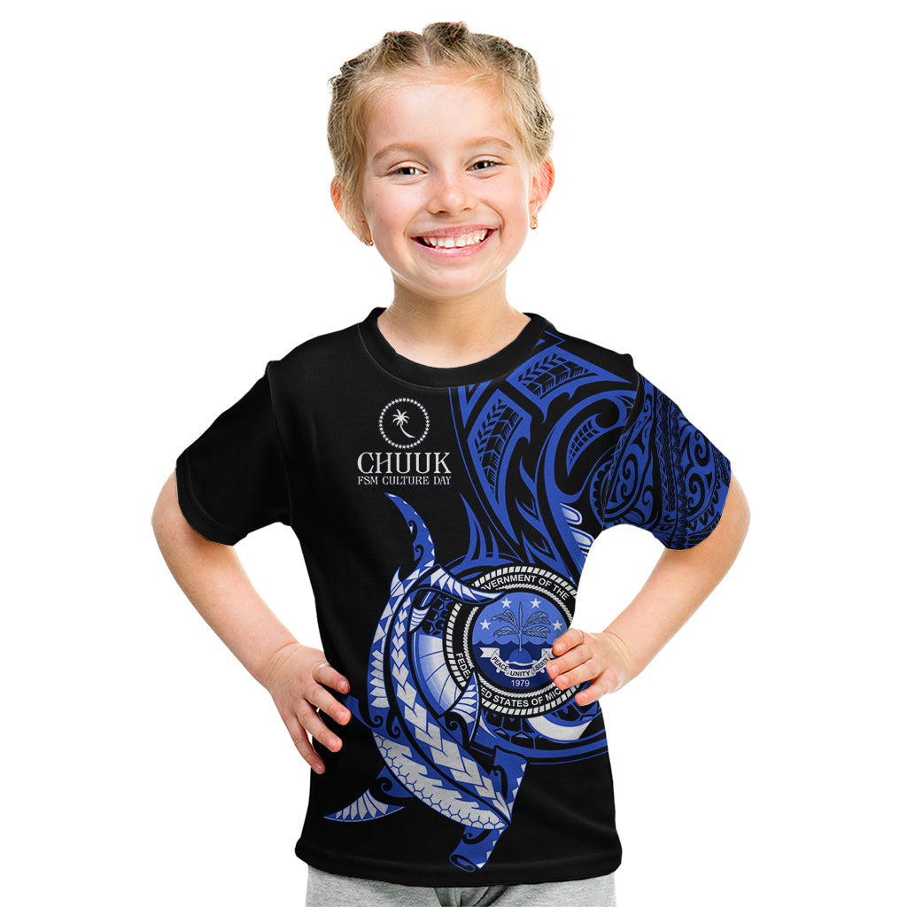 Personalised Chuuk FSM Culture Day Kid T Shirt Hammerhead Shark Tattoo 2024 LT9 Blue - Polynesian Pride