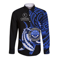 Personalised Chuuk FSM Culture Day Long Sleeve Button Shirt Hammerhead Shark Tattoo 2024 LT9 Unisex Blue - Polynesian Pride