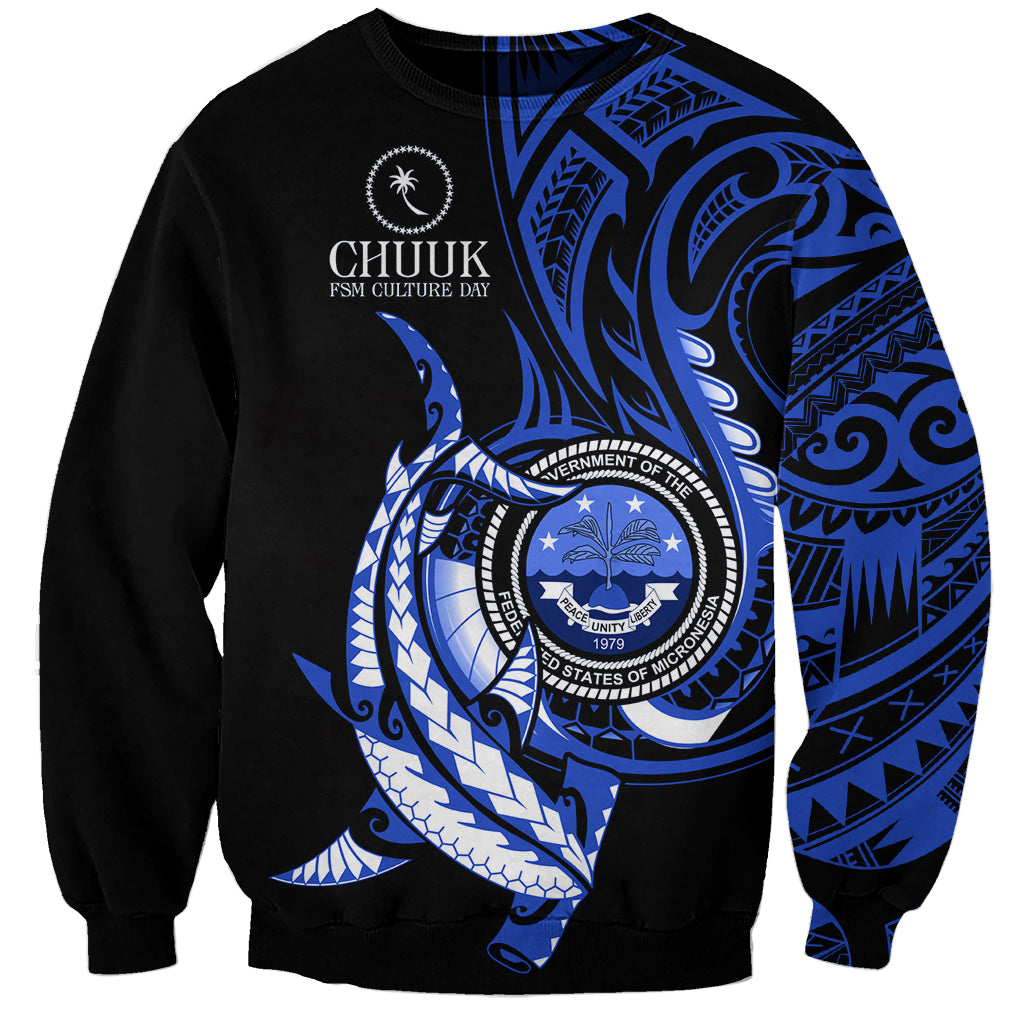 Personalised Chuuk FSM Culture Day Sweatshirt Hammerhead Shark Tattoo 2024 LT9 Unisex Blue - Polynesian Pride