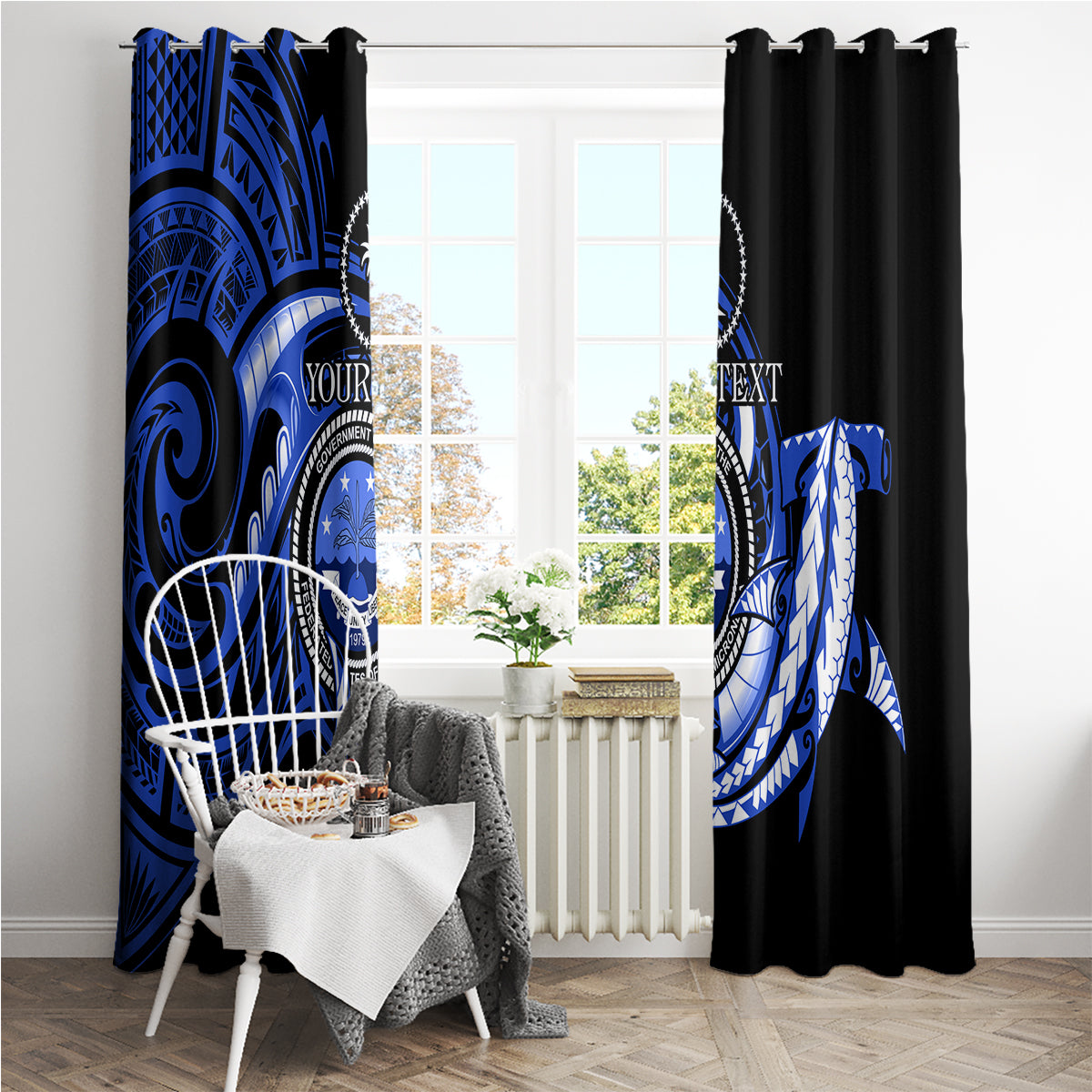 Personalised Chuuk FSM Culture Day Window Curtain Hammerhead Shark Tattoo 2024 LT9 - Polynesian Pride