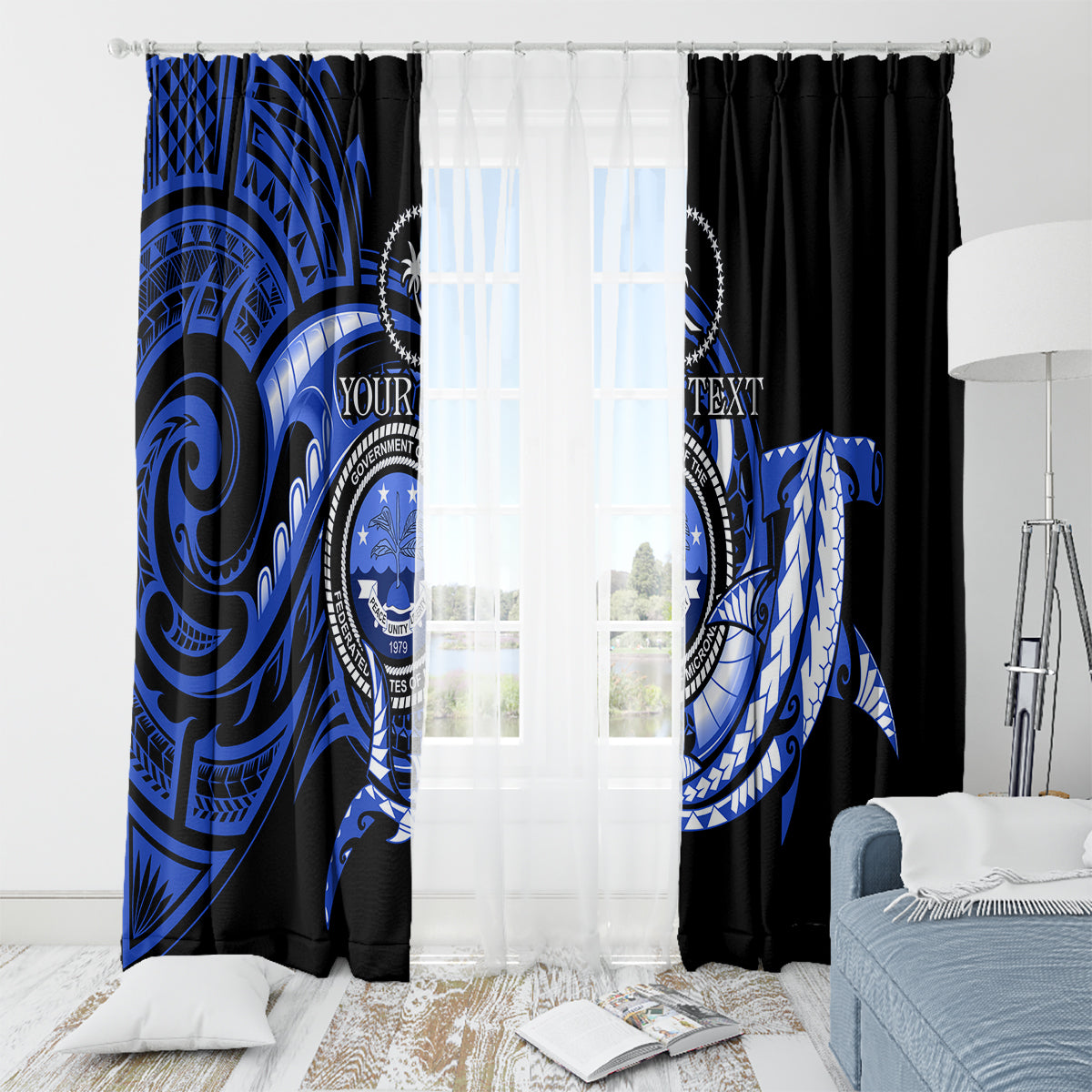 Personalised Chuuk FSM Culture Day Window Curtain Hammerhead Shark Tattoo 2024 LT9 - Polynesian Pride