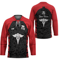 New Zealand Nurse RN 2026 Personalised Hockey Jersey Red Maori Pattern Cultural Pride