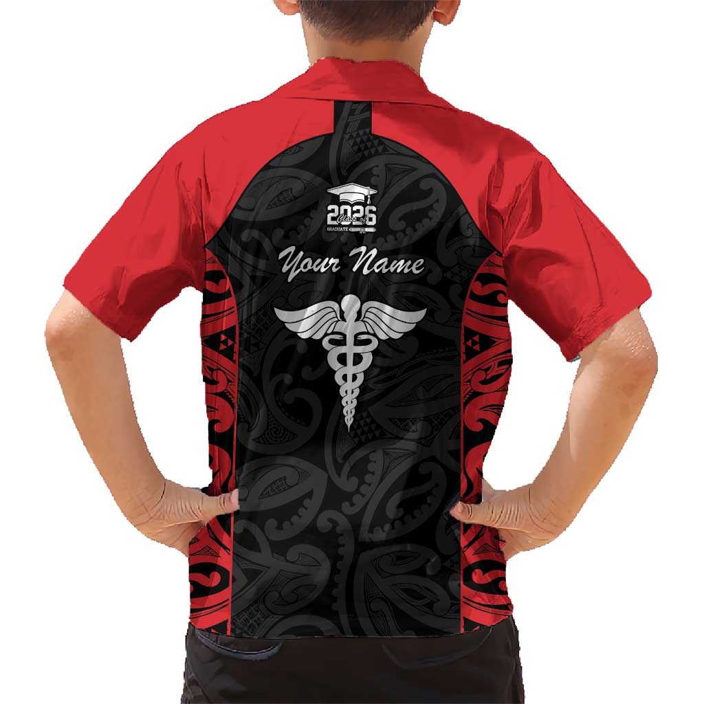 New Zealand Nurse RN 2026 Personalised Kid Hawaiian Shirt Red Maori Pattern Cultural Pride