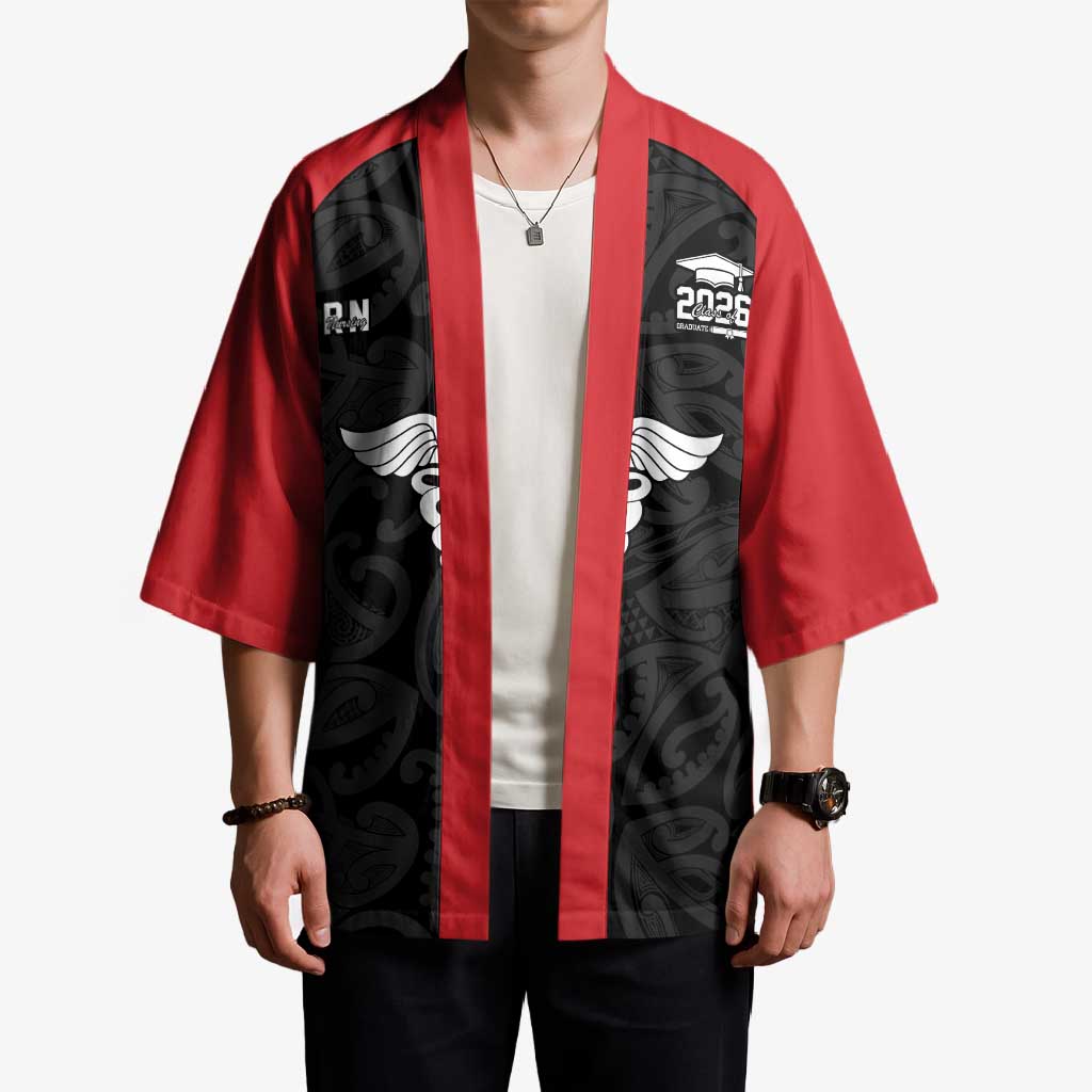 New Zealand Nurse RN 2026 Personalised Kimono Red Maori Pattern Cultural Pride