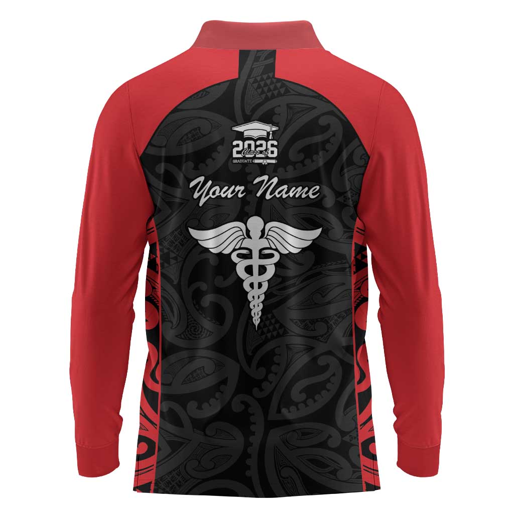 New Zealand Nurse RN 2026 Personalised Long Sleeve Polo Shirt Red Maori Pattern Cultural Pride LT9 - Polynesian Pride