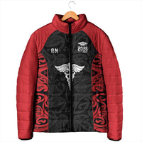 New Zealand Nurse RN 2026 Personalised Padded Jacket Red Maori Pattern Cultural Pride