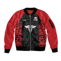 New Zealand Nurse RN 2026 Personalised Sleeve Zip Bomber Jacket Red Maori Pattern Cultural Pride LT9 Unisex Red - Polynesian Pride
