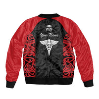 New Zealand Nurse RN 2026 Personalised Sleeve Zip Bomber Jacket Red Maori Pattern Cultural Pride LT9 - Polynesian Pride