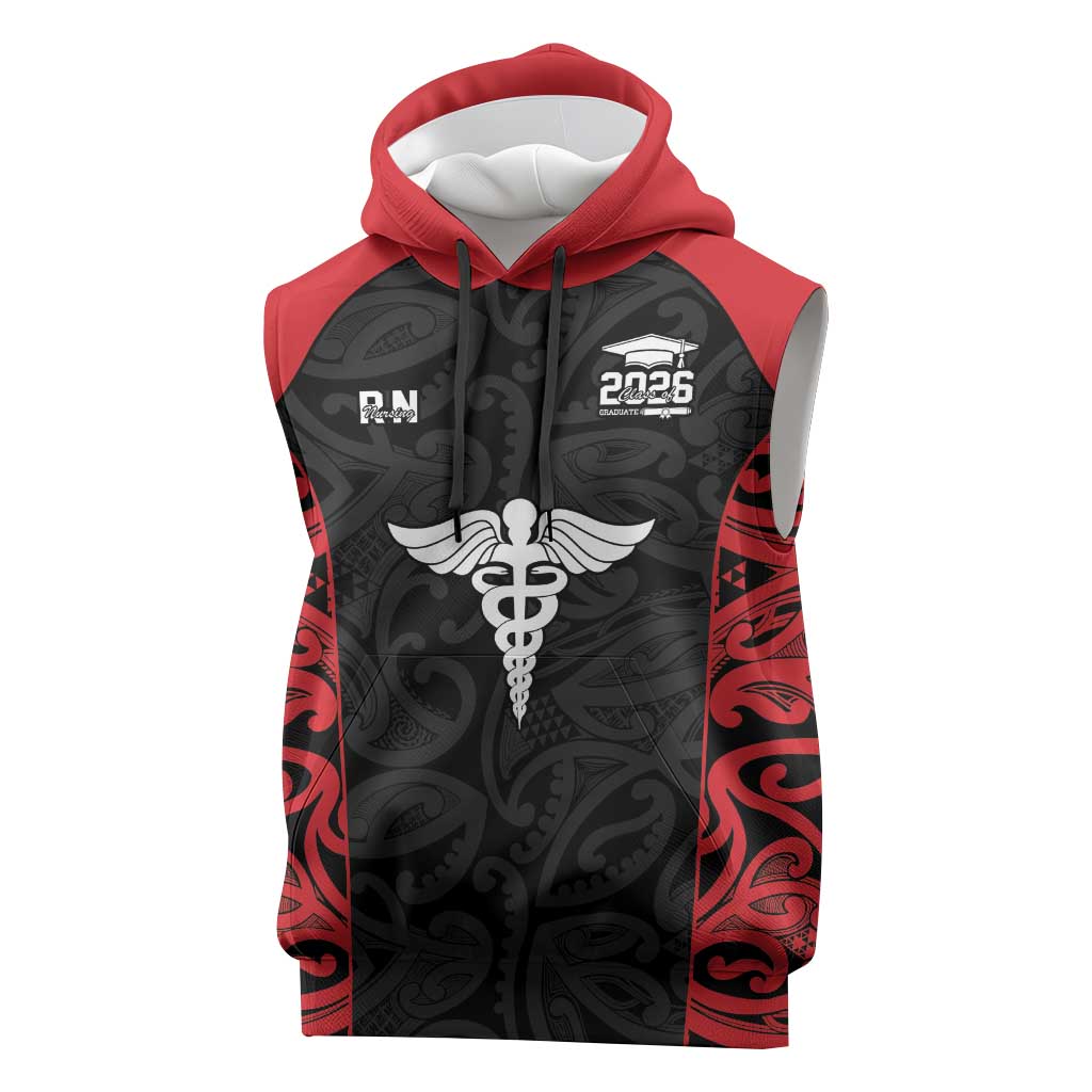 New Zealand Nurse RN 2026 Personalised Sleeveless Hoodie Red Maori Pattern Cultural Pride LT9 Red - Polynesian Pride
