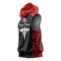 New Zealand Nurse RN 2026 Personalised Sleeveless Hoodie Red Maori Pattern Cultural Pride LT9 - Polynesian Pride