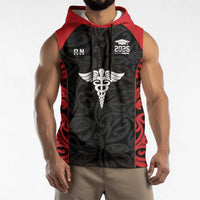 New Zealand Nurse RN 2026 Personalised Sleeveless Hoodie Red Maori Pattern Cultural Pride LT9 - Polynesian Pride