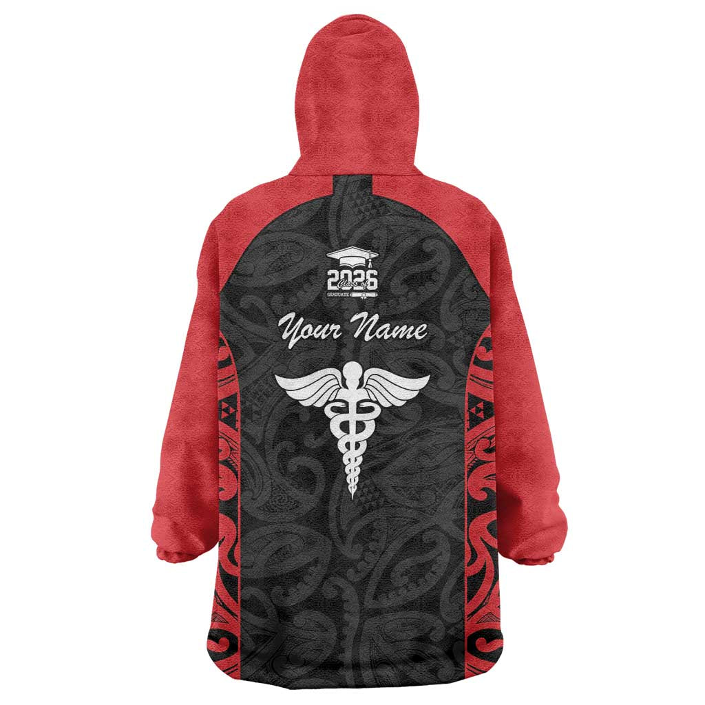 New Zealand Nurse RN 2026 Personalised Wearable Blanket Hoodie Red Maori Pattern Cultural Pride LT9 - Polynesian Pride