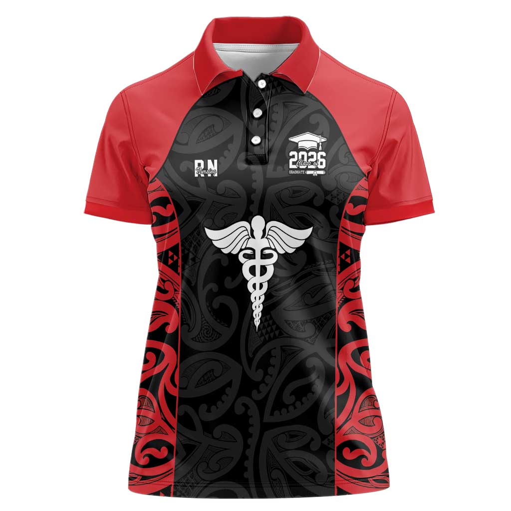New Zealand Nurse RN 2026 Personalised Women Polo Shirt Red Maori Pattern Cultural Pride LT9 Female Red - Polynesian Pride