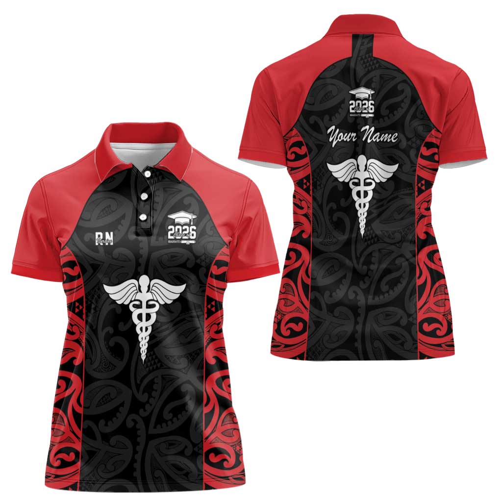 New Zealand Nurse RN 2026 Personalised Women Polo Shirt Red Maori Pattern Cultural Pride LT9 - Polynesian Pride