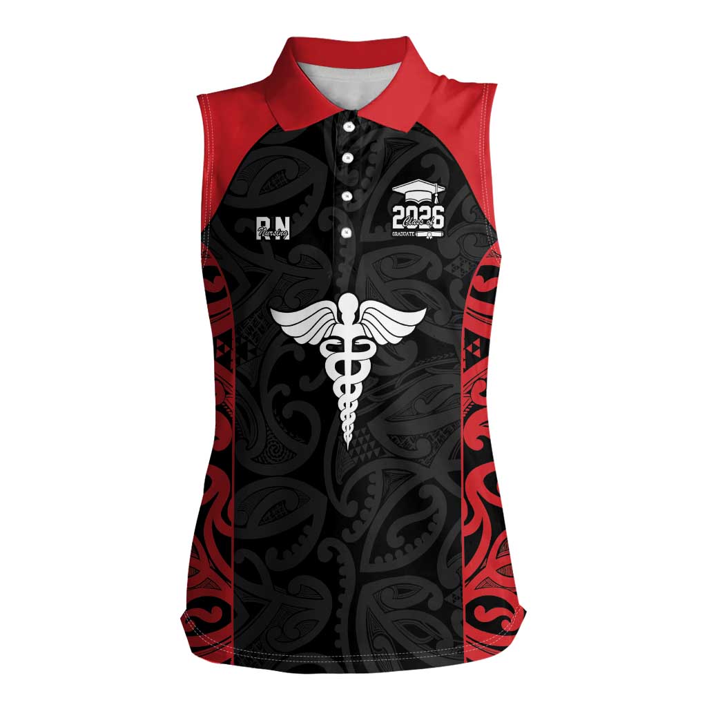 New Zealand Nurse RN 2026 Personalised Women Sleeveless Polo Shirt Red Maori Pattern Cultural Pride LT9 Female Red - Polynesian Pride