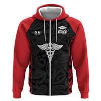New Zealand Nurse RN 2026 Personalised Zip Hoodie Red Maori Pattern Cultural Pride