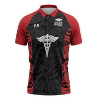 New Zealand Nurse RN 2026 Personalised Zipper Polo Shirt Red Maori Pattern Cultural Pride LT9 Red - Polynesian Pride