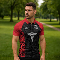 New Zealand Nurse RN 2026 Personalised Zipper Polo Shirt Red Maori Pattern Cultural Pride LT9 - Polynesian Pride