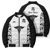 New Zealand Nurse RN 2026 Personalised Bomber Puffer Jacket White Maori Pattern Cultural Pride
