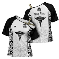 New Zealand Nurse RN 2026 Personalised Cross Shoulder Shirt White Maori Pattern Cultural Pride