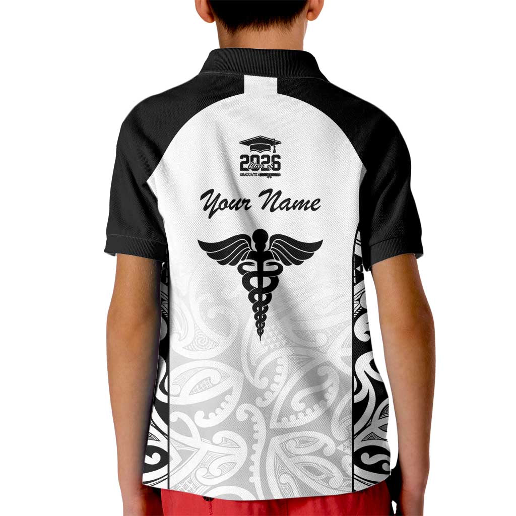 New Zealand Nurse RN 2026 Personalised Kid Polo Shirt White Maori Pattern Cultural Pride