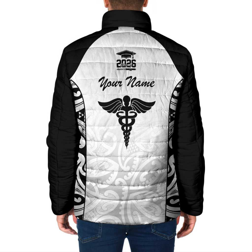 New Zealand Nurse RN 2026 Personalised Padded Jacket White Maori Pattern Cultural Pride LT9 - Polynesian Pride