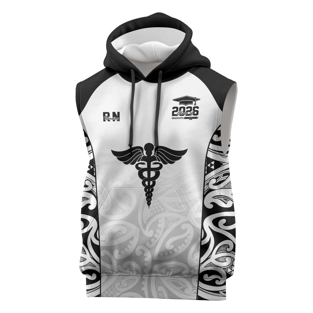 New Zealand Nurse RN 2026 Personalised Sleeveless Hoodie White Maori Pattern Cultural Pride