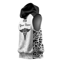 New Zealand Nurse RN 2026 Personalised Sleeveless Hoodie White Maori Pattern Cultural Pride