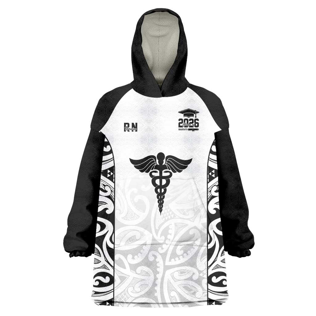 New Zealand Nurse RN 2026 Personalised Wearable Blanket Hoodie White Maori Pattern Cultural Pride LT9 One Size White - Polynesian Pride