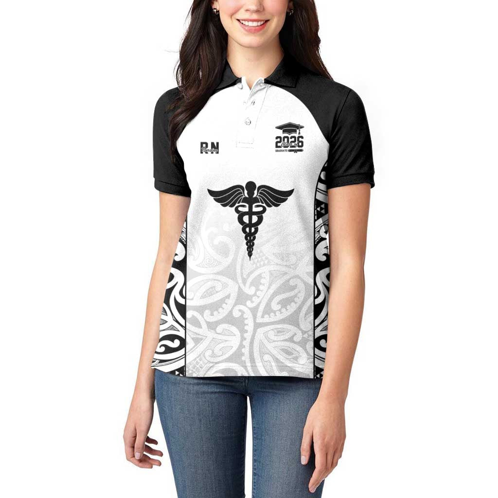 New Zealand Nurse RN 2026 Personalised Women Polo Shirt White Maori Pattern Cultural Pride LT9 - Polynesian Pride