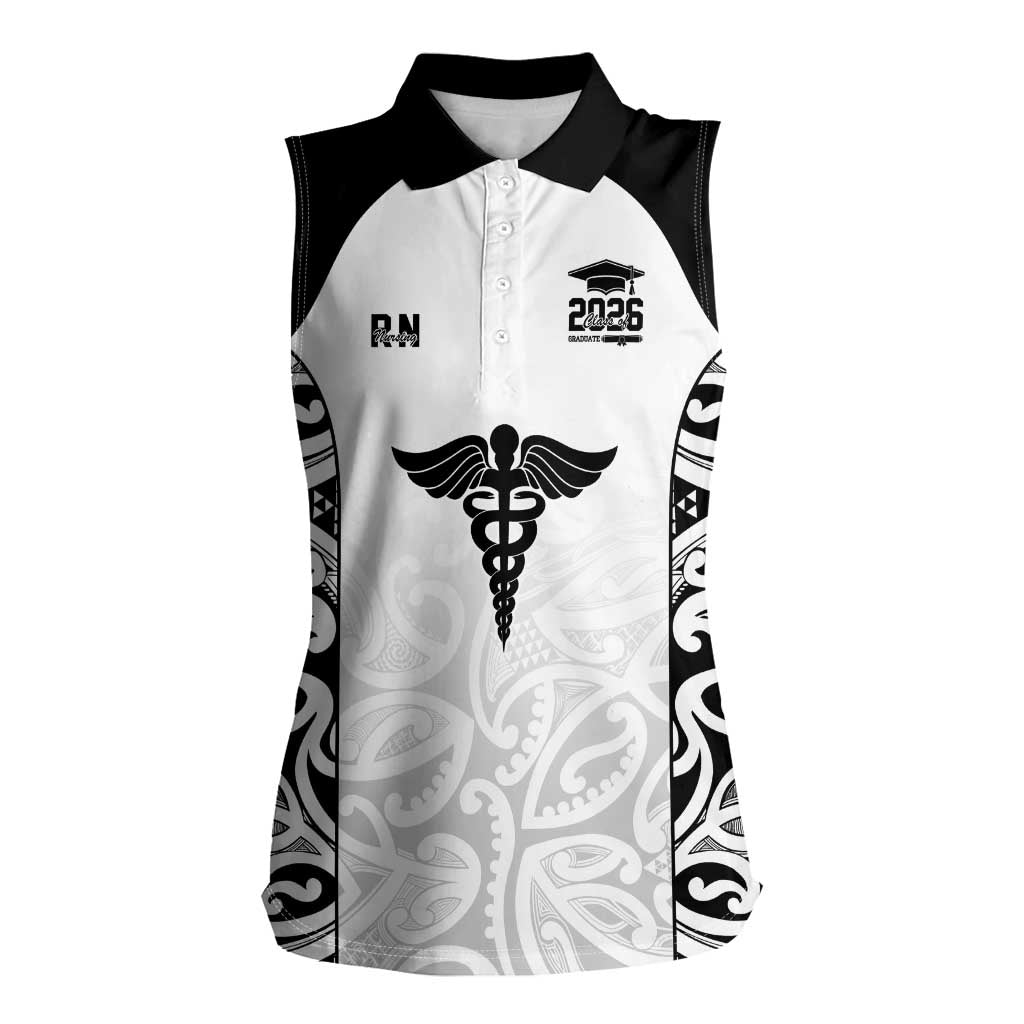 New Zealand Nurse RN 2026 Personalised Women Sleeveless Polo Shirt White Maori Pattern Cultural Pride LT9 Female White - Polynesian Pride
