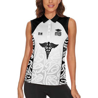 New Zealand Nurse RN 2026 Personalised Women Sleeveless Polo Shirt White Maori Pattern Cultural Pride LT9 - Polynesian Pride