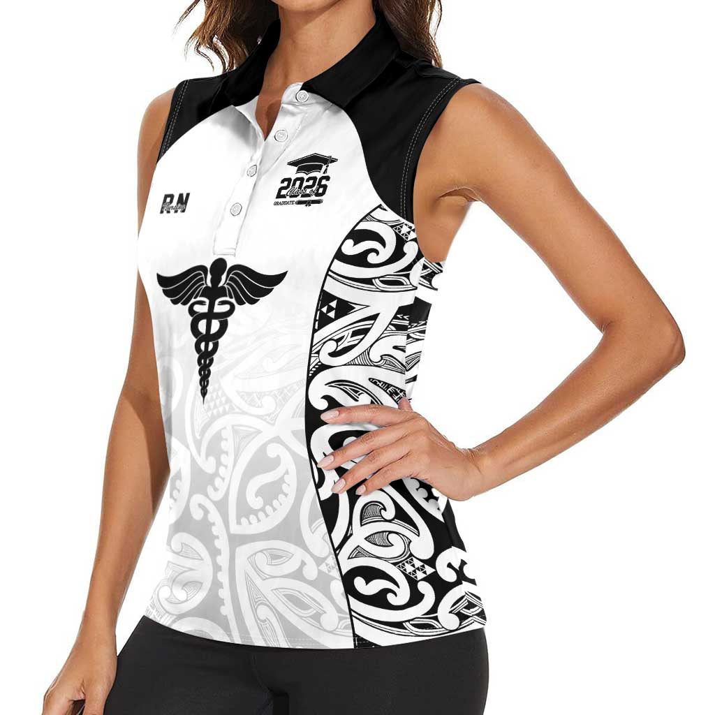 New Zealand Nurse RN 2026 Personalised Women Sleeveless Polo Shirt White Maori Pattern Cultural Pride LT9 - Polynesian Pride